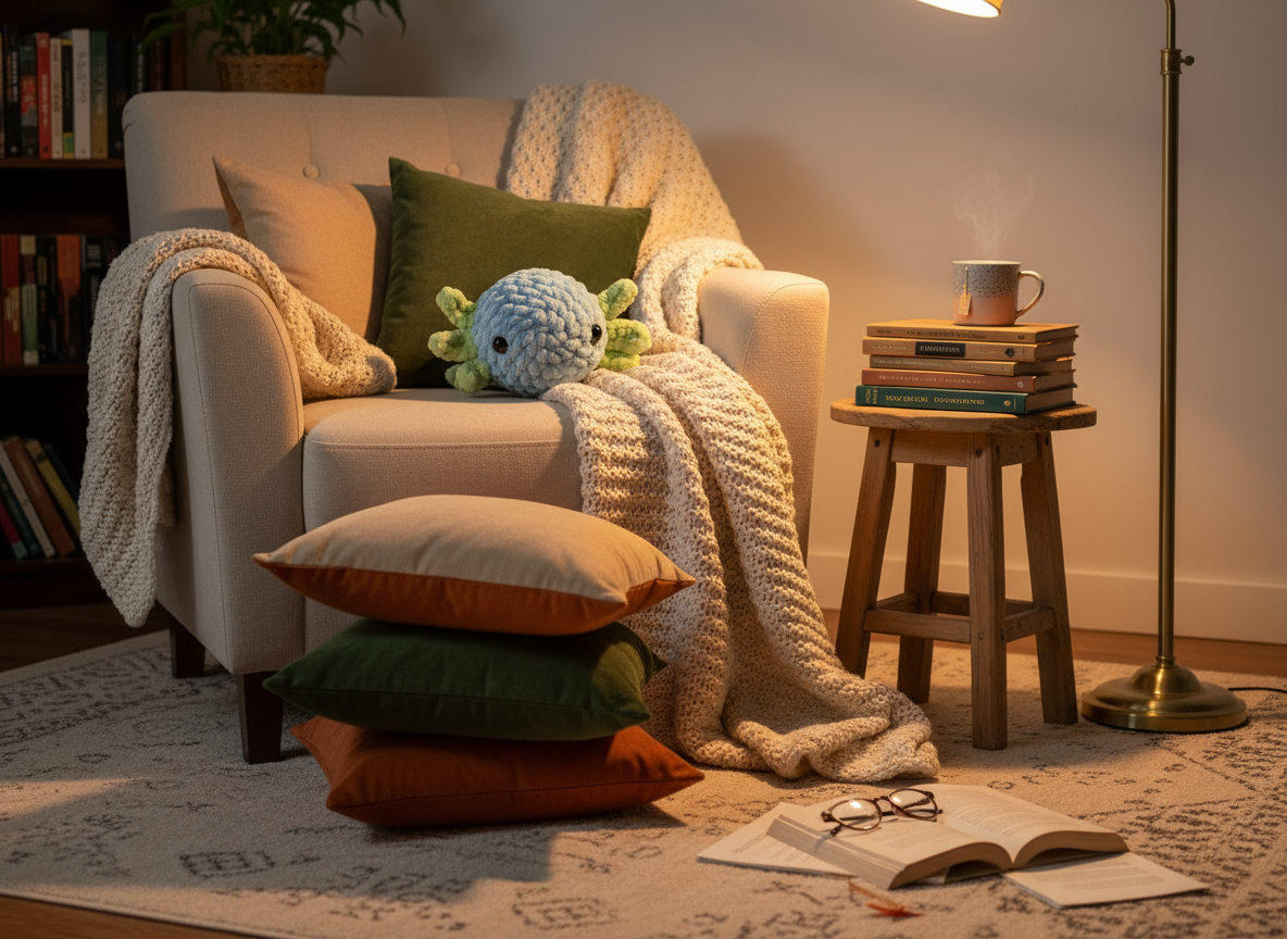 Axolotl in Cozy Reading Nook