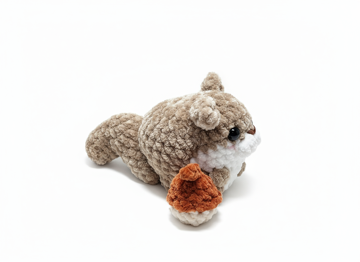 Chubby Squirrel with a Nut - Professional White Background