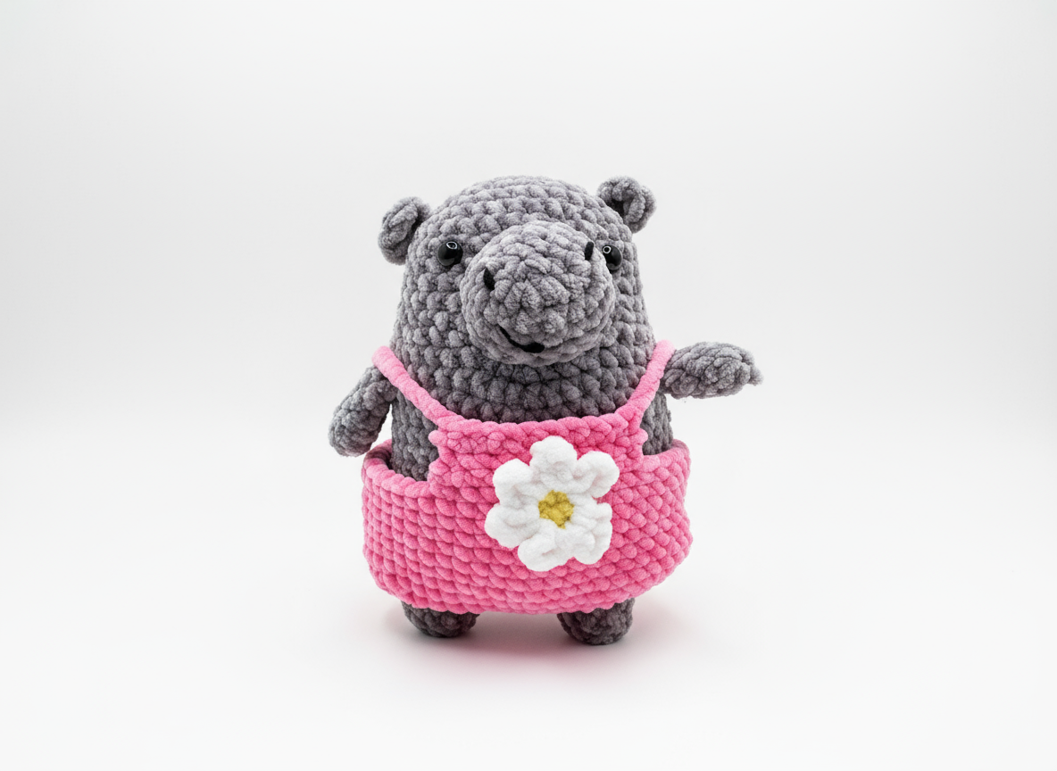 Hippo in Overalls - Professional White Background