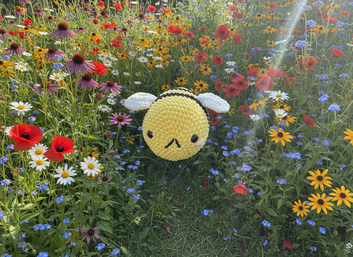 Large Bee - Flower Meadow Scene
