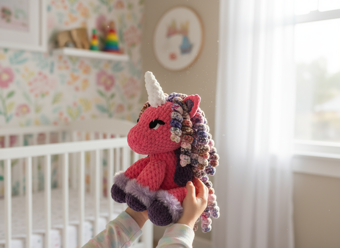 Unicorn in nursery with natural light
